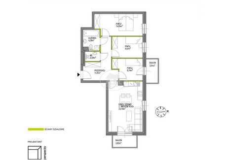 Mieszkanie na sprzedaż - Edmunda Kajdasza Jagodno, Wrocław-Krzyki, Wrocław, 73,47 m², 779 000 PLN, NET-310592