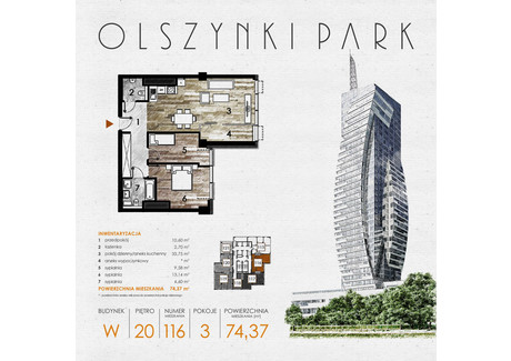 Mieszkanie na sprzedaż - Szopena 35C Śródmieście, Rzeszów, 74,88 m², inf. u dewelopera, NET-W116