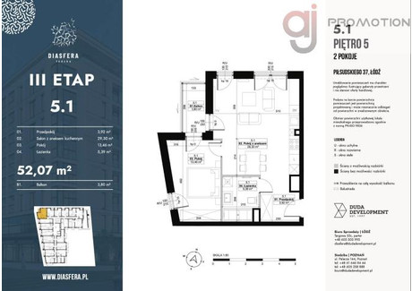 Biuro na sprzedaż - al. Piłsudskiego Śródmieście, Łódź, 52,07 m², 697 700 PLN, NET-59245L