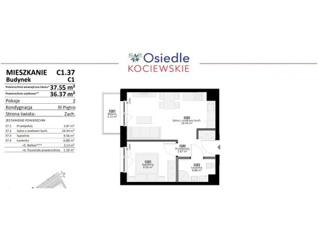 Mieszkanie na sprzedaż - Tczewska Rokitki, Tczew, Tczewski, 36,37 m², 293 500 PLN, NET-979201