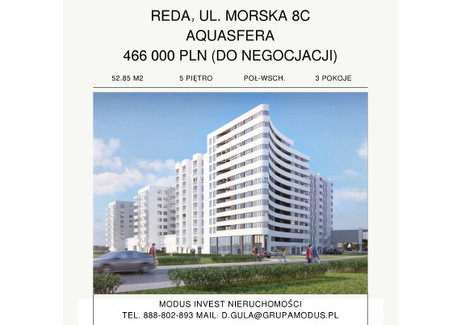 Mieszkanie na sprzedaż - Morska Reda, Wejherowski (Pow.), 52,85 m², 466 000 PLN, NET-70