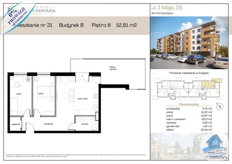 Mieszkanie na sprzedaż - Radziejów, Radziejowski, 52,81 m², 399 123 PLN, NET-TWM-MS-759