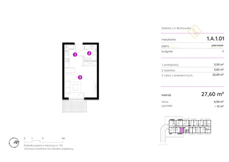 Mieszkanie na sprzedaż - Borkowska Orunia Górna, Gdańsk, 27,6 m², 362 000 PLN, NET-694852