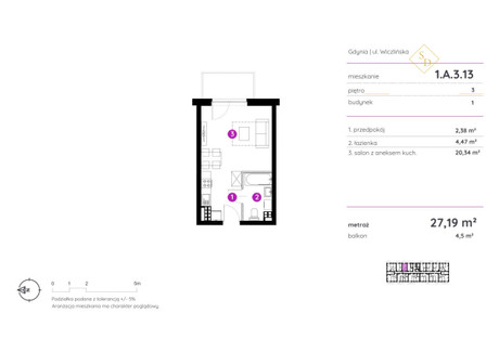 Mieszkanie na sprzedaż - Wiczlińska Chwarzno-Wiczlino, Gdynia, 27,19 m², 325 855 PLN, NET-107007