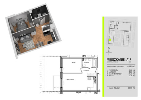 Mieszkanie na sprzedaż - Traktorowa/Cedry Teofilów, Bałuty, Łódź, 48,87 m², 471 595 PLN, NET-680