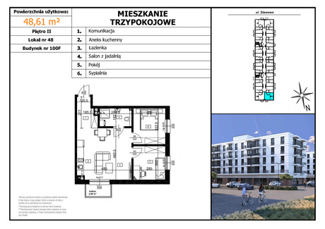 Mieszkanie na sprzedaż - Stawowa Czechowice-Dziedzice, Bielski (pow.), 48,61 m², 384 019 PLN, NET-3.3