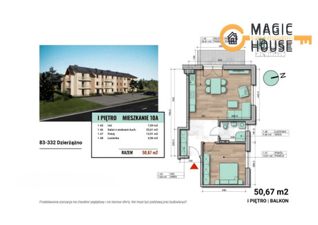 Mieszkanie na sprzedaż - Szpitalna Dzierżążno, Kartuzy, Kartuski, 50,67 m², 419 000 PLN, NET-MG593789