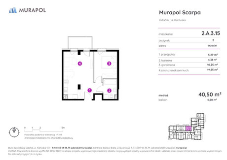 Mieszkanie na sprzedaż - Józefa Wieniawskiego Jasień, Gdańsk, 40,5 m², 789 750 PLN, NET-KW954675