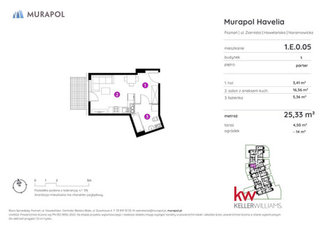 Mieszkanie na sprzedaż - Naramowicka Naramowice, Poznań-Stare Miasto, Poznań, 25,33 m², 435 676 PLN, NET-KW-KB-HAV2