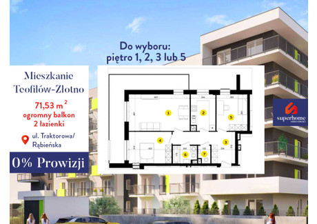 Mieszkanie na sprzedaż - Łubinowa Polesie, Łódź, 71,53 m², 683 111 PLN, NET-20