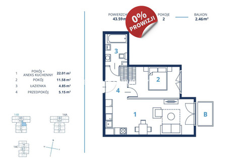 Mieszkanie na sprzedaż - Bunscha Dębniki, Ruczaj, Kraków, Kraków M., 43,59 m², 718 058 PLN, NET-BS2-MS-300805