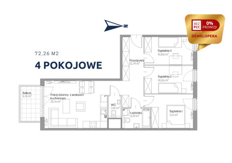 Mieszkanie na sprzedaż - Centralna Czyżyny, Kraków-Nowa Huta, Kraków, 72,26 m², 867 054 PLN, NET-990929