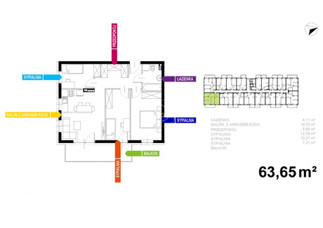 Mieszkanie na sprzedaż - Nowy Fordon, Fordon, Bydgoszcz, Bydgoszcz M., 63,65 m², 457 579 PLN, NET-PAT-MS-1393