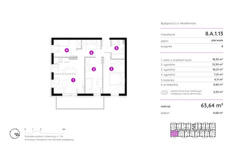 Mieszkanie na sprzedaż - Nowy Fordon, Fordon, Bydgoszcz, Bydgoszcz M., 63,64 m², 483 313 PLN, NET-PAT-MS-1180