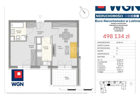 Mieszkanie na sprzedaż - Wrońska Bronowice, Lublin, Lublin (Grodzki), 41,86 m², 498 134 PLN, NET-8320202